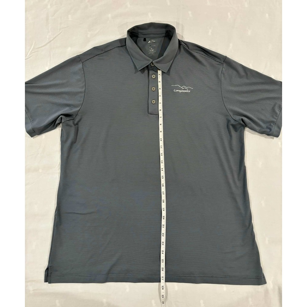 Adidas Climalite Golf Polo Shirt Mens XL Grey Striped Conquistador Logo - Picture 5 of 9